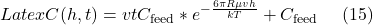 Latex C(h, t) = vtC_{\text{feed}}*e^{-\frac{6 \pi R\mu vh}{kT}} + C_{\text{feed}} \ \ \ \ (15)