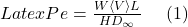 Latex Pe = \frac{W\langle V \rangle L}{HD_\infty} \ \ \ \ (1)