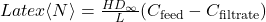 Latex \langle N \rangle = \frac{HD_\infty}{L}(C_{\text{feed}} -C_{\text{filtrate}})