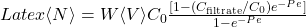 Latex \langle N \rangle = W\langle V \rangle C_{0} \frac{[1-(C_{\text{filtrate}}/C_{0})e^{-Pe}]}{1-e^{-Pe}}