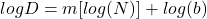 \begin{equation*} log D = m [log(N)]+log(b) \end{equation*}