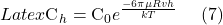 Latex \text{C}_{h} = {\text{C}_{0}}e^\frac{-6 \pi\mu R v h}{kT} \ \ \ \ (7)