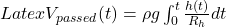 Latex V_{passed}(t)=\rho g \int_{0}^{t}\frac{h(t)}{R_h}dt