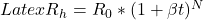 Latex R_h=R_0*(1 + \beta t)^{N}