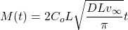 \begin{equation*} M(t) = 2 C_o L\sqrt{\frac{D L v_\infty}{\pi}} t \end{equation*}